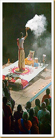 Hindu Priest on the Ganges at Diwali