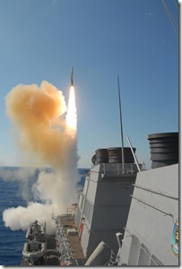 081006-N-9911M-031<br />AT SEA (October 6, 2008) – A SM-2 Standard Missile launches from the aft missile bays aboard the Arleigh Burke-class guided missile destroyer USS Stout (DDG 55) towards  the ex-USS O’Bannon (DD 987) during a SINKEX. The SINKEX demonstrated the ability for multiple strike group units to operate together effectively with precision in an operationally realistic exercise environment. Navy Photo by Mass Communication Specialist 3rd class Zachary Martin.<br />
