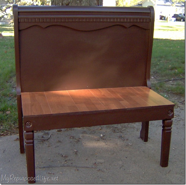 sleigh bed repurposed into bench