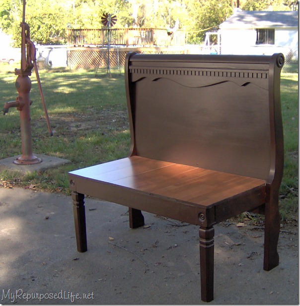 repurposed headboard bench using a sleigh bed