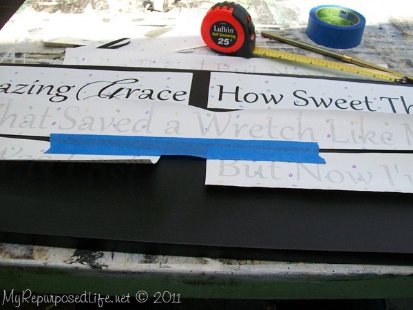 using contact paper as a stencil for Amazing Grace Sign