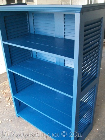 repurposed shutters book case