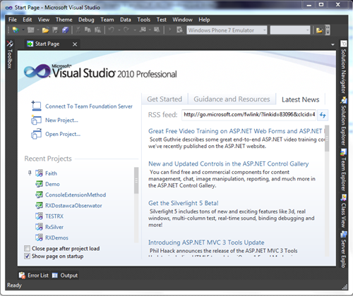 Okno programu Visual Studio 2010