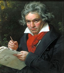 Pintura de Ludwig van Beethoven compondo a Missa Solemnis (Joseph Karl Stieler, 1820, em Wikimedia Commons)