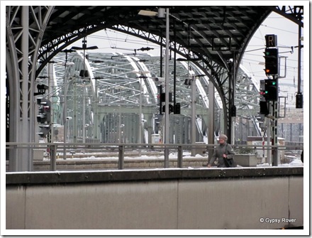 Rail bridge's over the river Rhine outside Cologne station.