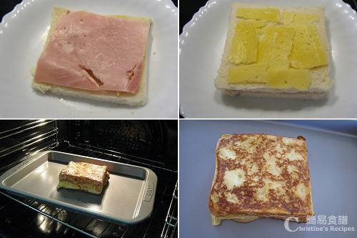 法式火腿芝士多士製作圖 French Toast with Ham & Cheese Procedures