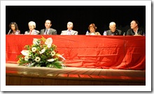 De izquierda a derecha, Elisabeth Porrero, Nicolás del Hierro, Luis Díaz-Cacho, Vicente de Gregorio, Pilar Serrano de Menchén, Luis Romero de Ávila y José González Ortiz.