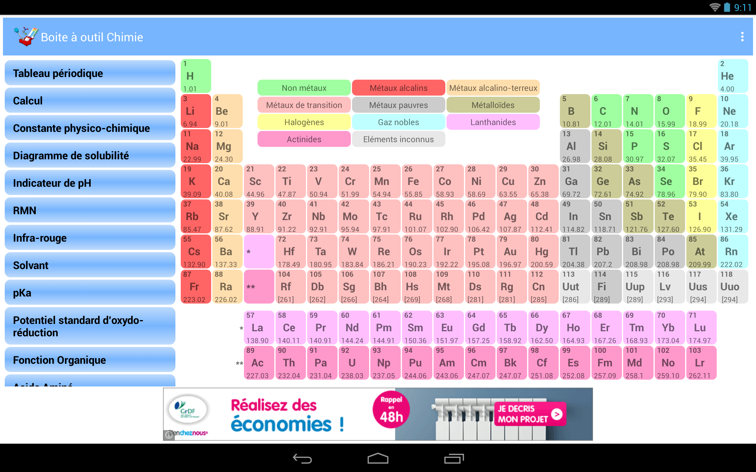 Android application Chemistry Toolbox screenshort