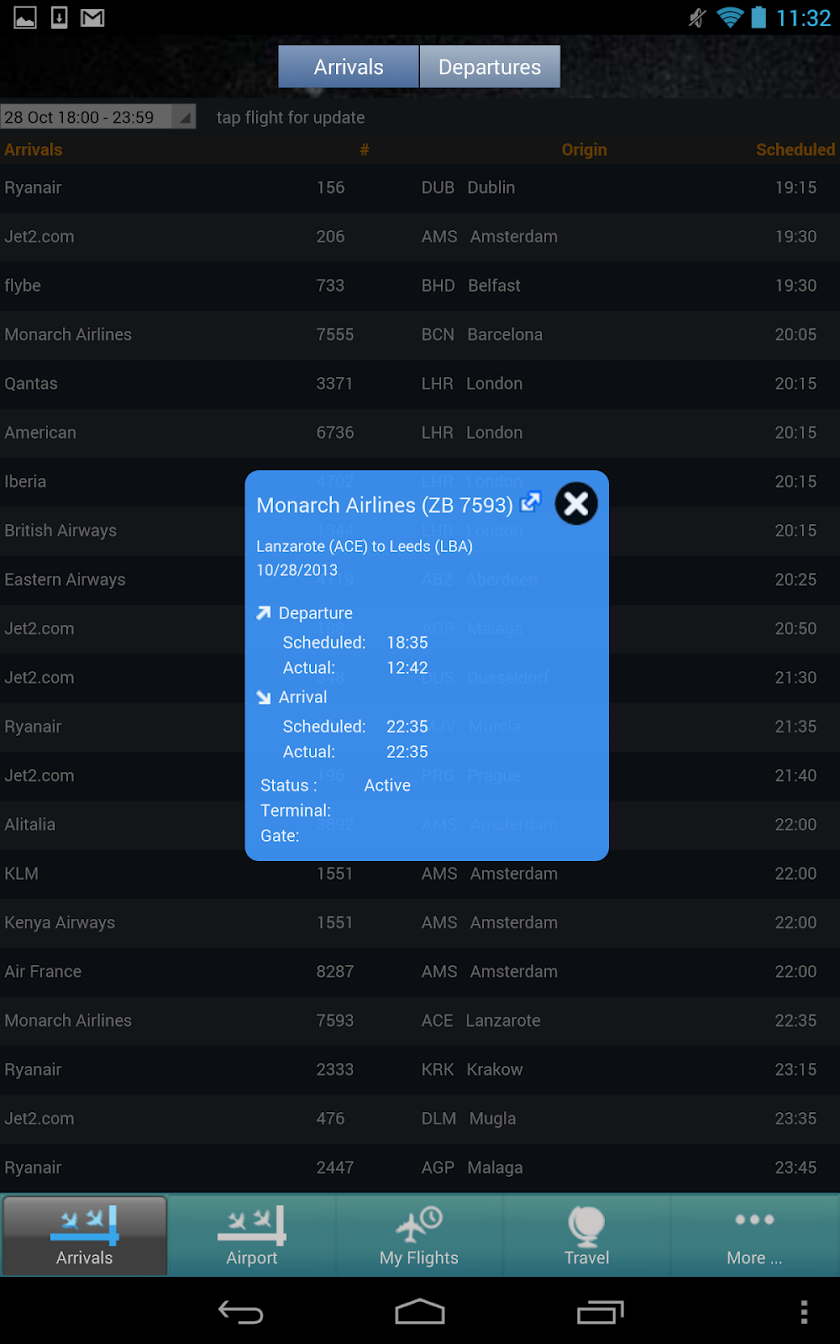 Leeds Airport + Flight Tracker Screen 2