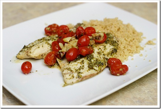 Tilapia with Lemon Pesto and Oven Roasted Tomatoes