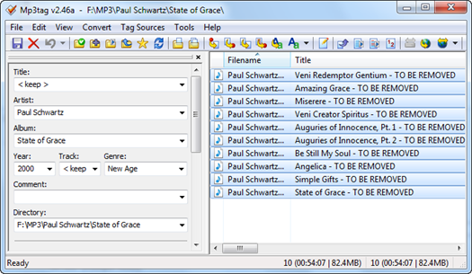 Figure 2 – Mp3tag listing 10 MP3 files before the batch processing