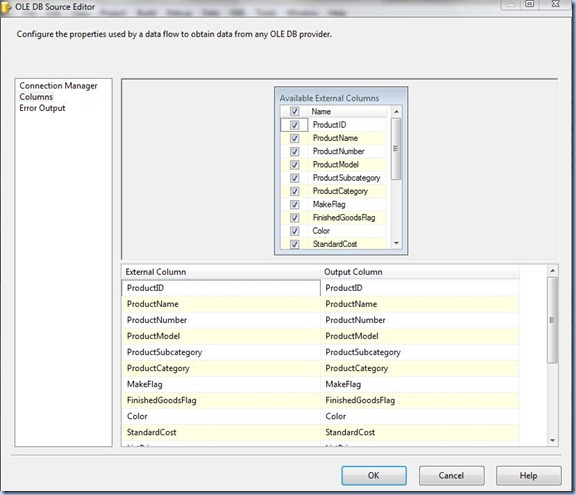 SSIS - OLE DB Source Editor Columns