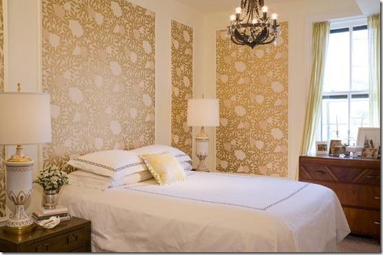 bedroom designed by summer thornton, with wallpaper panels on walls