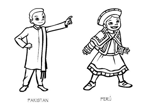 Vestuario de Pakistan y Perú para colorear