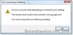 error connecting to weblog in windows live writer