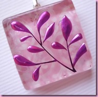 Pink fern glass tile pendant