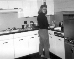 Karen in kitchen dorm--BYU