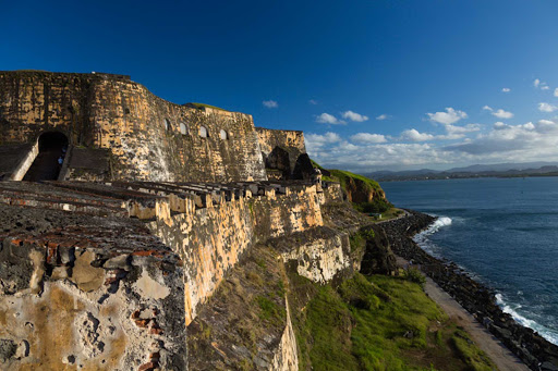 San Felipe del Morro Fort in Old San Juan, Puerto Rico. Construction of the citadel and its surrounding walls began in 1539.