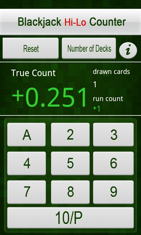 Android application blackjack Hi-Lo Counter screenshort