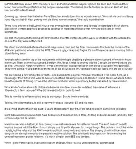 [Blackwash Andile Mngcitama BLACKS IN BONDAGE article City PressApril112010PrejudicedAgainstAfrikanersRuleP2[6].jpg]
