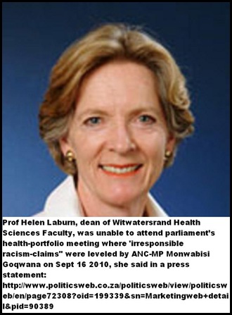 Laburn Prof Helen Wits dean faculty health sciences unable to respond to racism claims