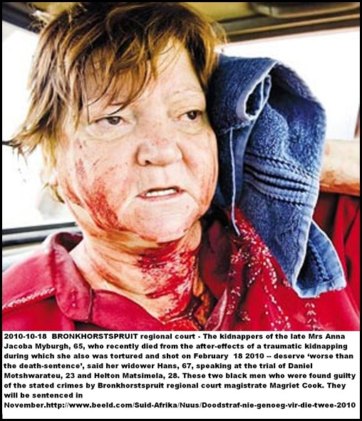 Myburgh Anna Jacoba 65 after her rescue from kidnap shooting 18Feb2010