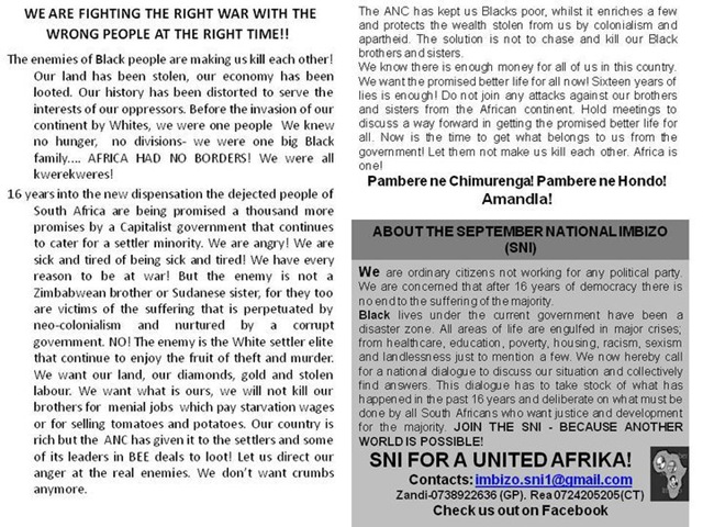 [Antiwhite BLACKWASH pamphlet urging blacks to attack SETTLERS instead of fellow blacks Andile Mnxgama[5].jpg]