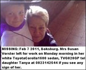 Vorster Susan missing Boksburg Feb52011