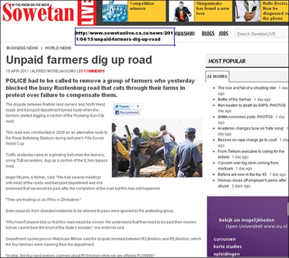 ANTI ANC PROTEST RUSTENBURG ROAD BLACK FARMERS DIG IT UP