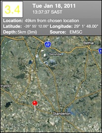 Standerton Earthquake 3_4 5km deep Jan182011