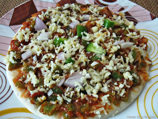 Vegetable Spread and Cheese on the Pizza Base