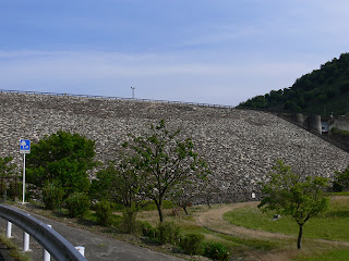 A closer view of the levee from downstream