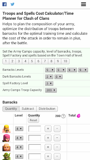 Calculator for Clash of Clans
