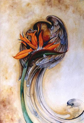 نقاشی مژده شیرازی mojdeh shirazi painting mozhde shirazy عشق پرنده بلبل به گل قرمز bird and red flower