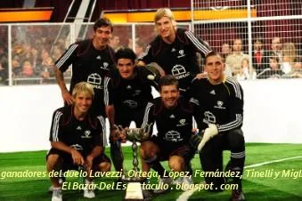 Los ganadores del duelo Lavezzi, Ortega, López, Fernández, Tinelli y Migliore.JPG
