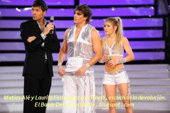 Matías Alé y Laurita Fernández con Tinelli, escuchan la devolución..JPG