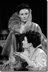 Frances Barber (standing) and Monica Dolan (seated) are sisters Goneril and Regan in the Royal Shakespeare Company production of King Lear. 