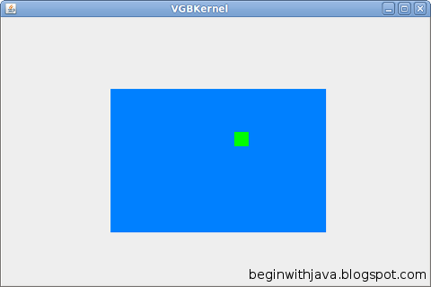 Screen shot of collision detection in the video game kernel, showing color change of ball when intersecting the brick.