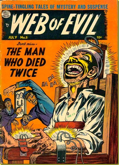 Comic book cover showing death row prisoner being executed in electric chair in Web of Evil 5.