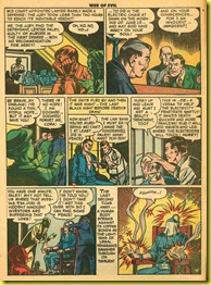 Back issue comic book page showing a prinsoner executed in an electric chair in Web of Evil 5.