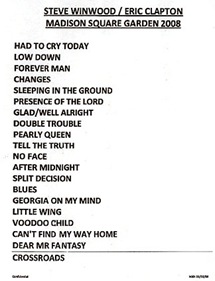 Clapton Winwood Setlist