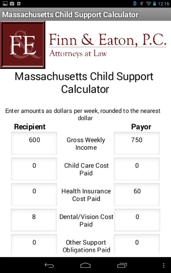 Worksheets Child Support Guidelines Worksheet Ma ma child support calculator android apps on google play screenshot