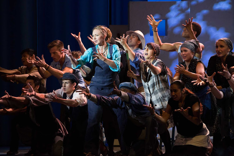 Cast members performing in "Mamma Mia" in the Royal Theatre aboard Quantum of the Seas. 