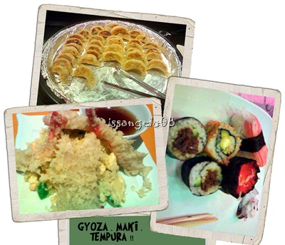saisaki loot: pork gyoza, assorted tempura and assorted maki! yum!