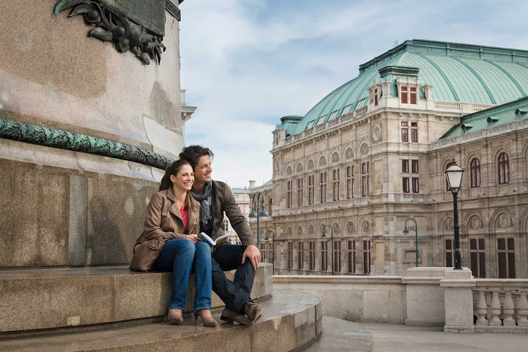 Sightseeing near the State Opera House in Vienna, Austria.