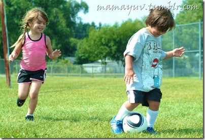 Two of Ty & Mamayuv's kids playing soccer
