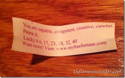 A fortune, from a fortune cookie.