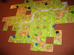 Carcassonne, at the end of the game with most markers already removed