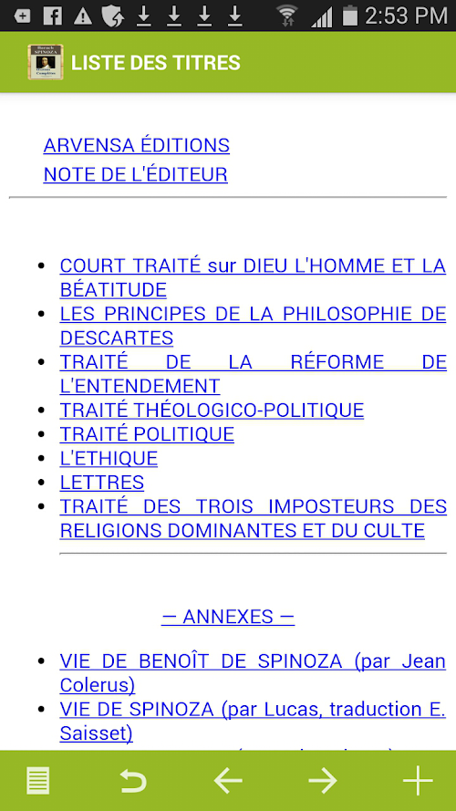 Android application Spinoza : Oeuvres complètes screenshort