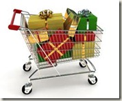 christmas gifts wrapped in shopping cart